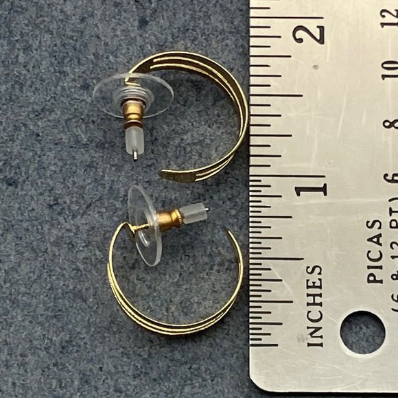 Hoop Pierced Earrings Gold Triple Shiny Simple Classic Retro Granny Soft Girl - Picture 5 of 5